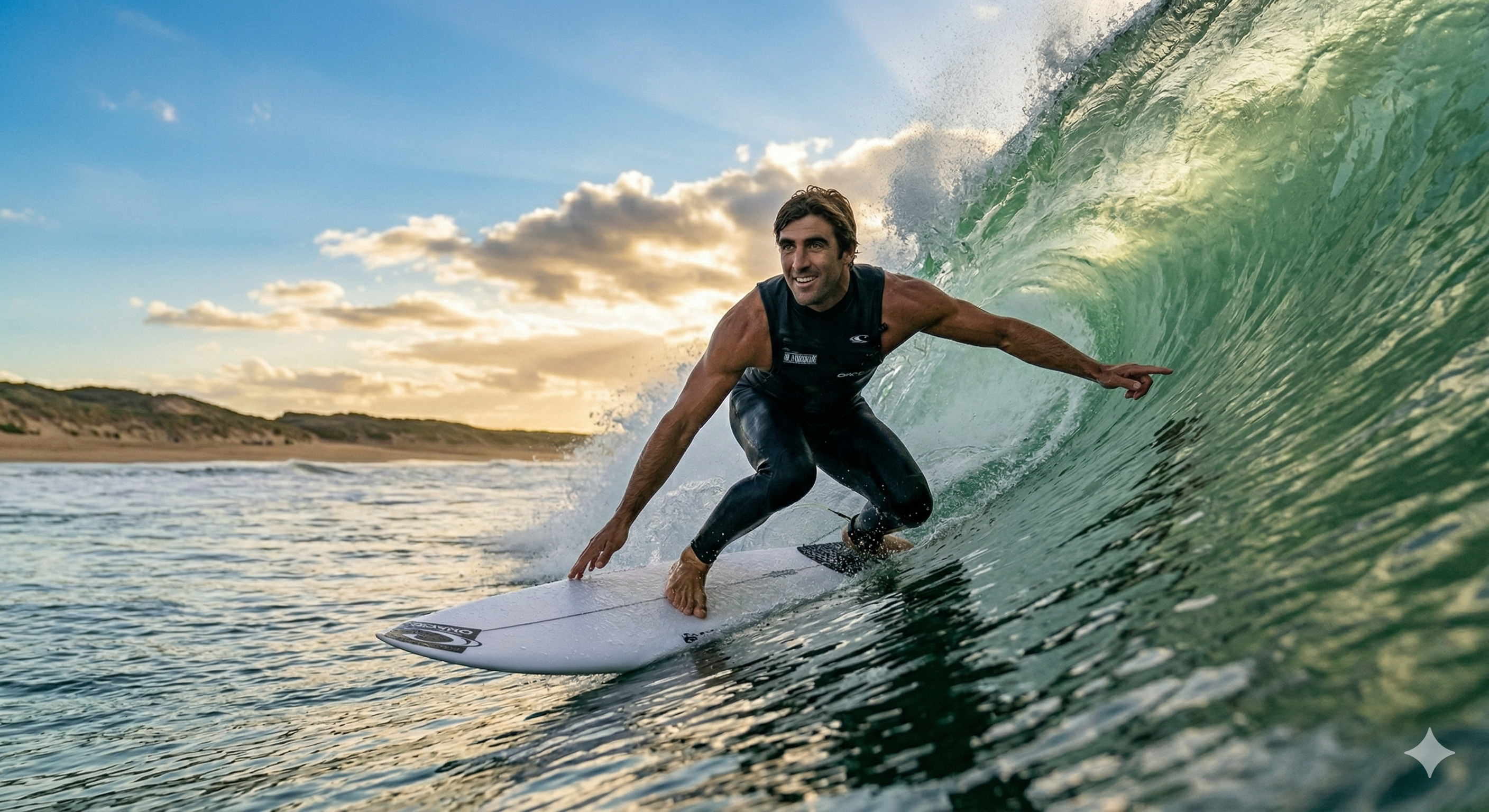 Surfer successfully riding a wave